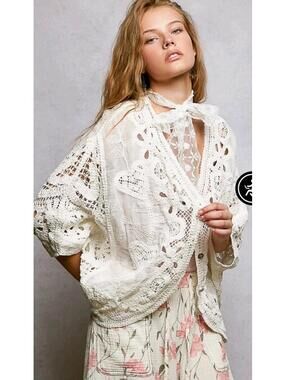 POL Open Front Crochet Heart Button Front Pattern Crochet Cardigan